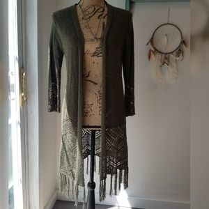 Green Crochet and Tassel Cardigan